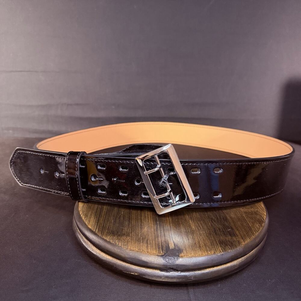 Galls Gun Duty Belt Size 56" Black Leather Chrome 2.25" Wide GA145C-2